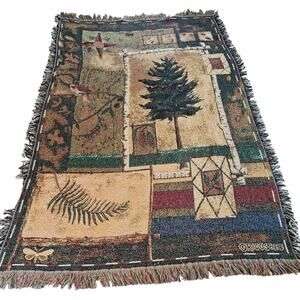 Vintage Suzan Riggsbee Tapestry Cotton Blanket Rustic Cabincore Nature Lodge USA